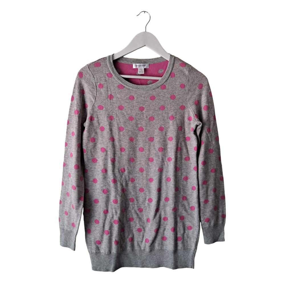 NWT Motherhood Maternity Polka Dot Long Sleeve Sweater Gray Pink Womens Size S
